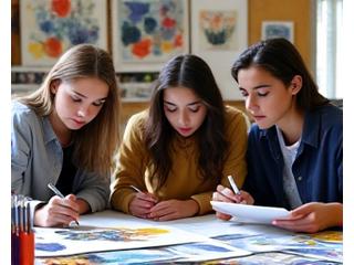 Jóvenes desarrollando portafolio artístico